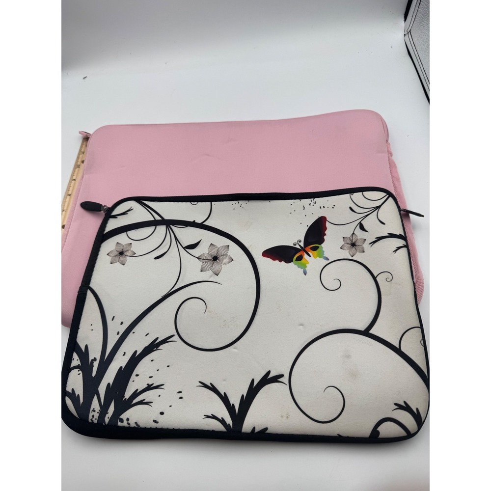 Arvok Pink and Elzo Butterfly Floral Laptop Sleeve Bundle Neoprene Case Set